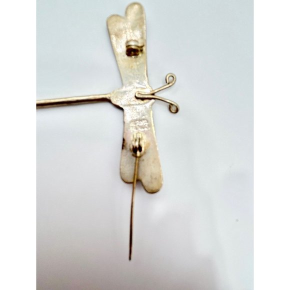 Vintage Alpaca Silver Mexico Dragonfly Insect Pin Brooch Mother of Pearl Inlay - Picture 8 of 10